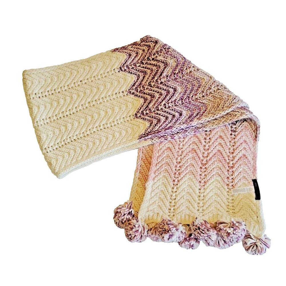 Chunky Knit Scarf  Pompoms Multicolor Appx 80" x 12" Rectangle BCBGMazaria